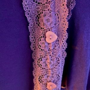 Purple button up top with heart buttons